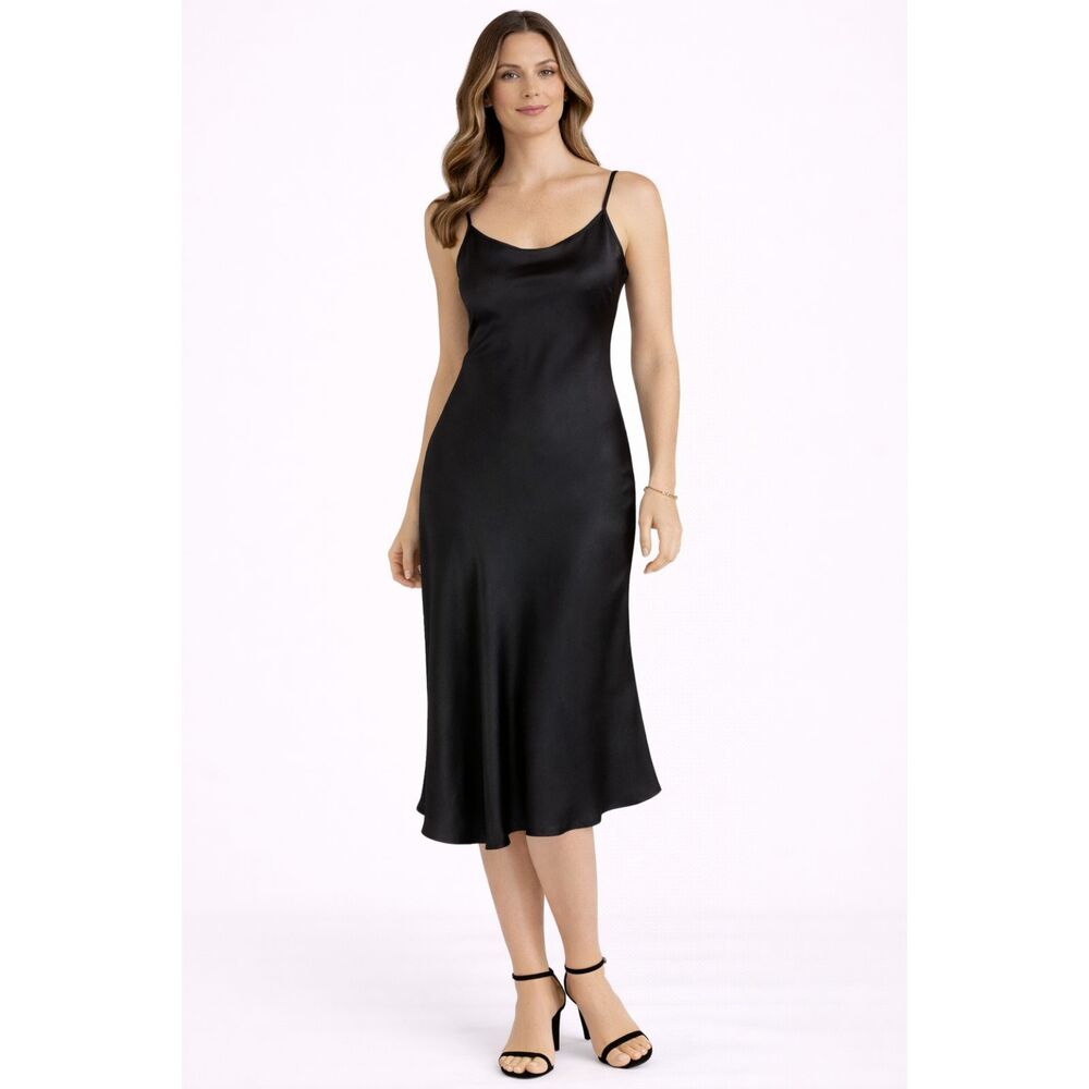 Pissenlit Black Slip Dress Spaghetti Strap L